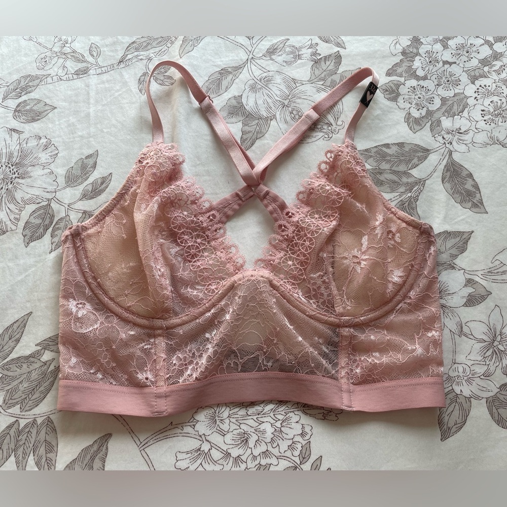 NWT Victorias Secret Pink Sheer Lace Corset‎ Unlined Bralette 32C Balletcore